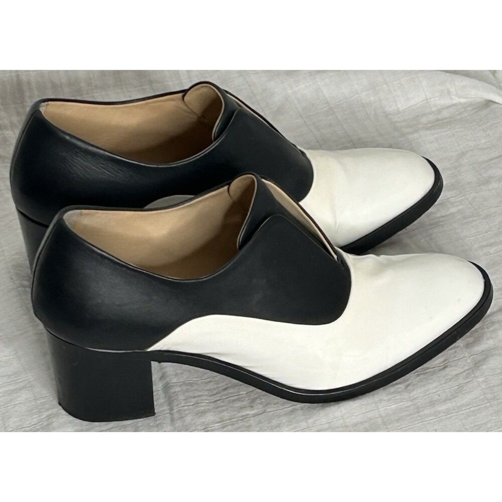Reed Krakoff Patent Leather Shoe Women’s 37.5 Black White Block Heel Saddle Shoe